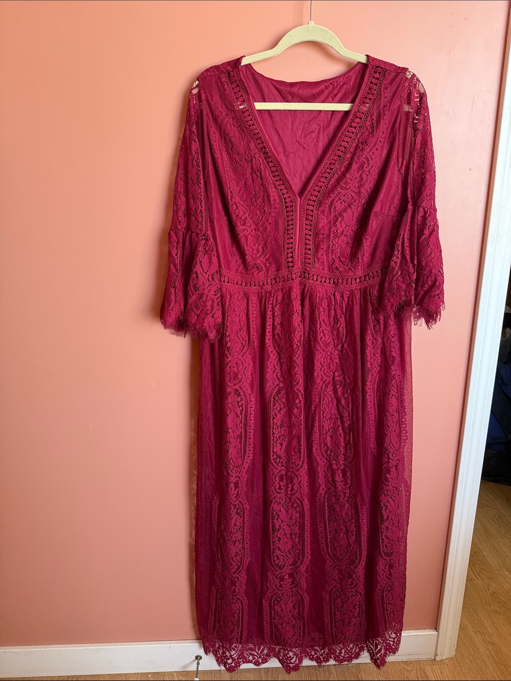 Lace V-Neck Maxi Dress in Wine